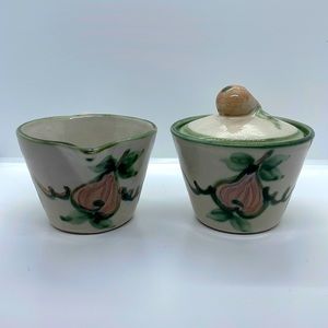 Louisville Pottery, John B. Taylor, “Harvest Pear,” sugar and creamer.